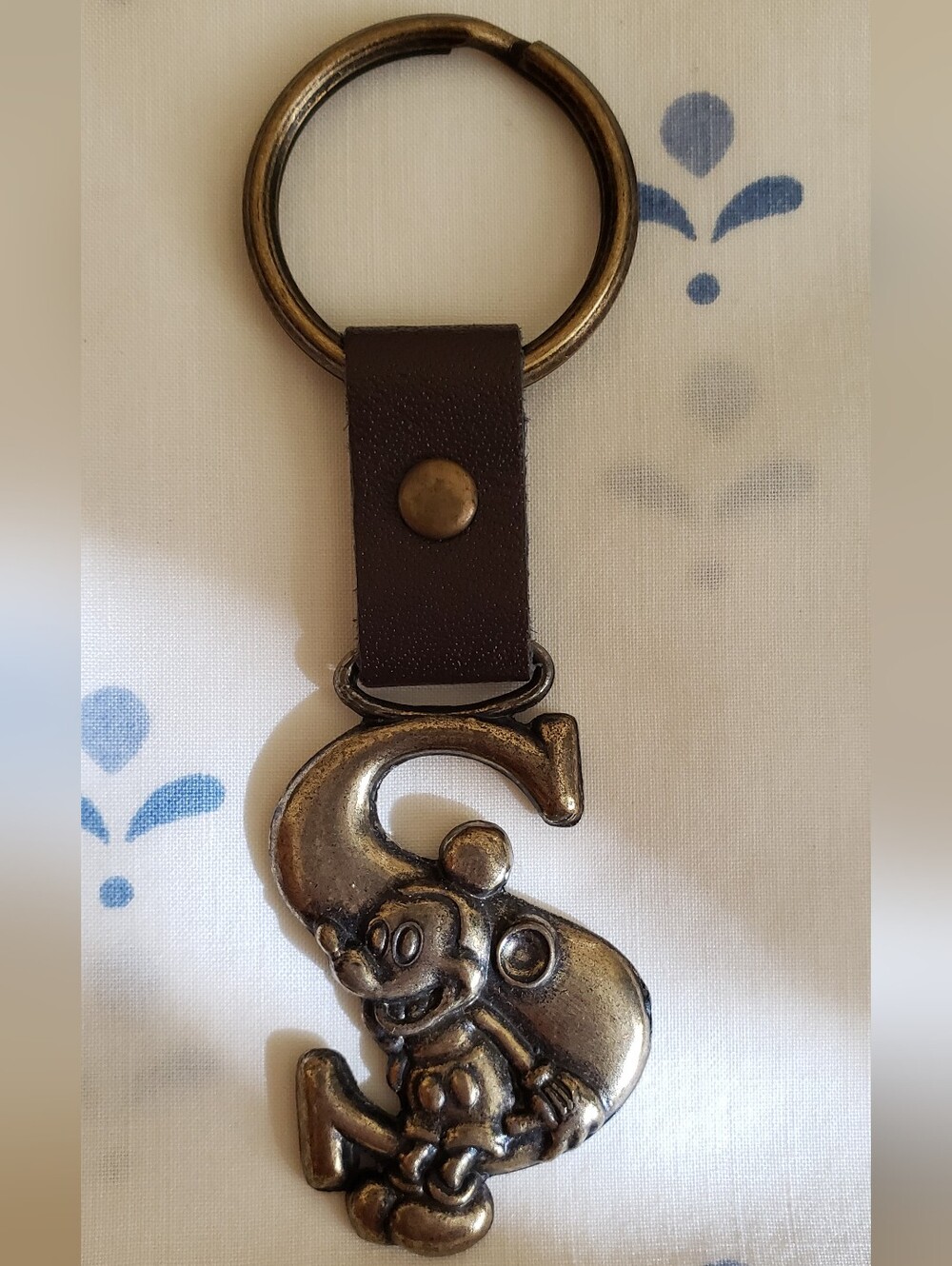 Disney Mickey Mouse Brass Initial Keychain Brown & Gold